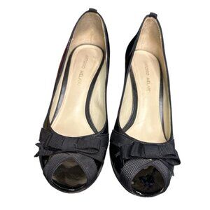 ANTONIO MELANI Darling Patent Leather Black Bow Peep Toe Heels Size 10